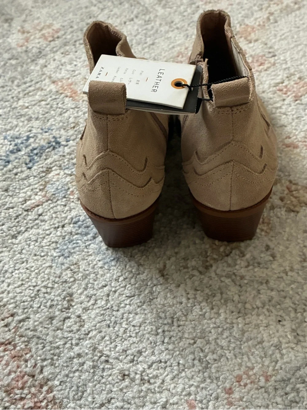 NWT-Zara Beige Suede Western Ankle Booties-Size 6.5 - Picture 8 of 10